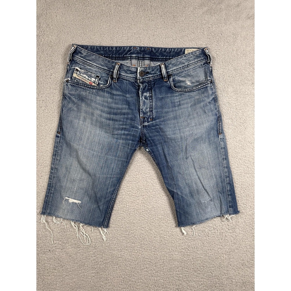Diesel Jean Shorts Mens 33 Blue Zathan Denim‎ Cutoff Distressed Button Fly